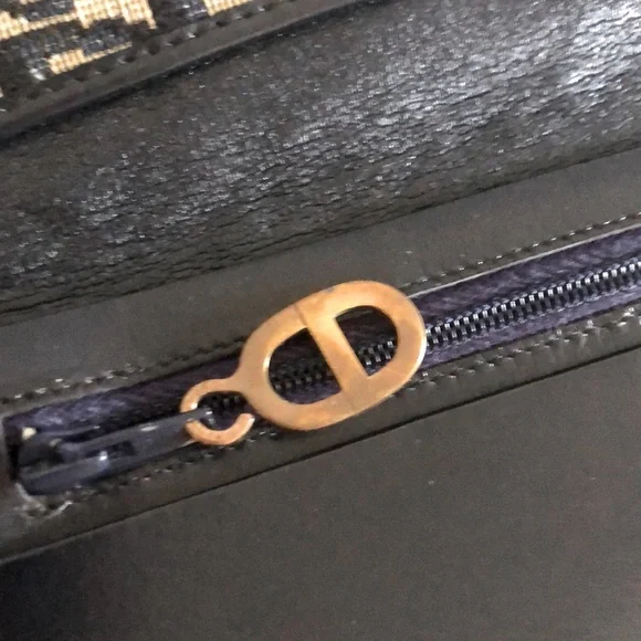 [Dior] Rare Authentic Trotter Long Canvas w/ Leather Navy Blue Signature Wallet - Picture 7 of 16